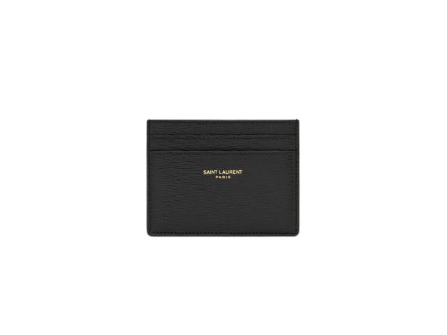 Saint Laurent Saint Laurent Paris Card Case In Ripple-Embossed Leather With Bronze-Toned Hardware Black - view 1