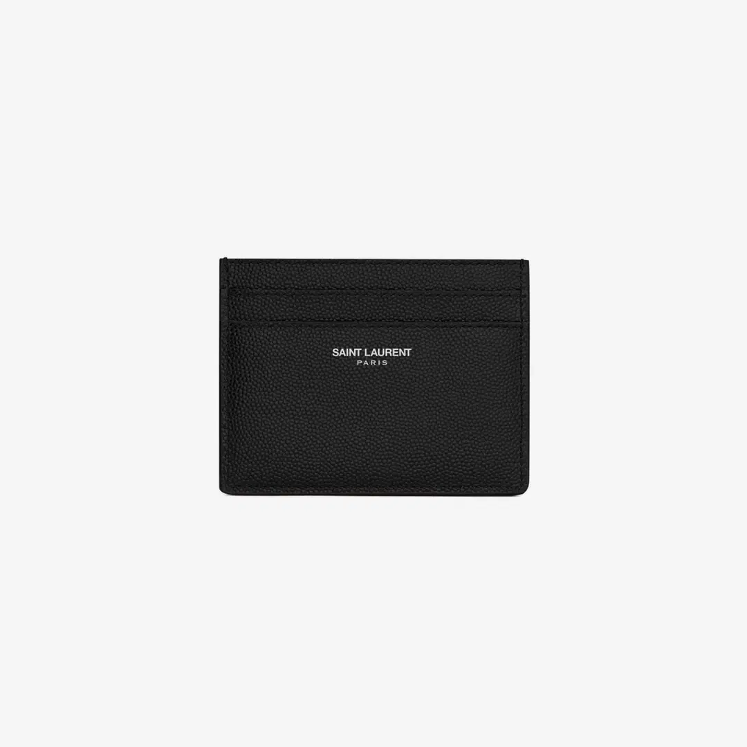 Saint Laurent Saint Laurent Paris Credit Card Case in Grain de Poudre Embossed Leather Black