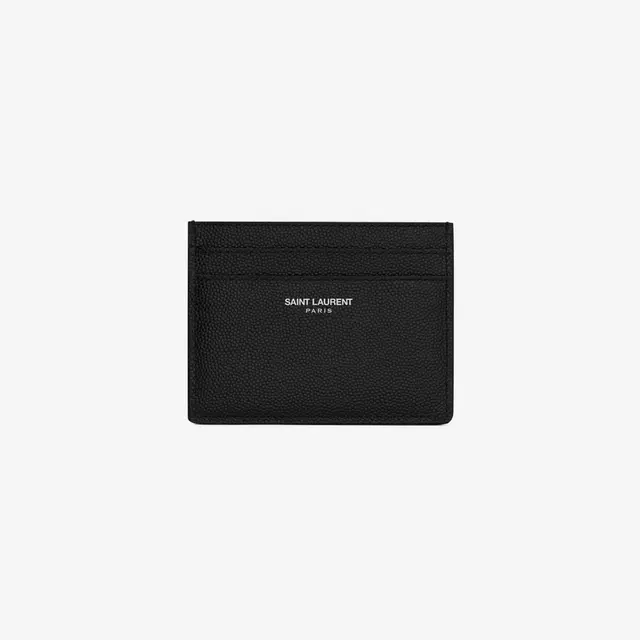 Saint Laurent Saint Laurent Paris Credit Card Case in Grain de Poudre Embossed Leather Black - view 2