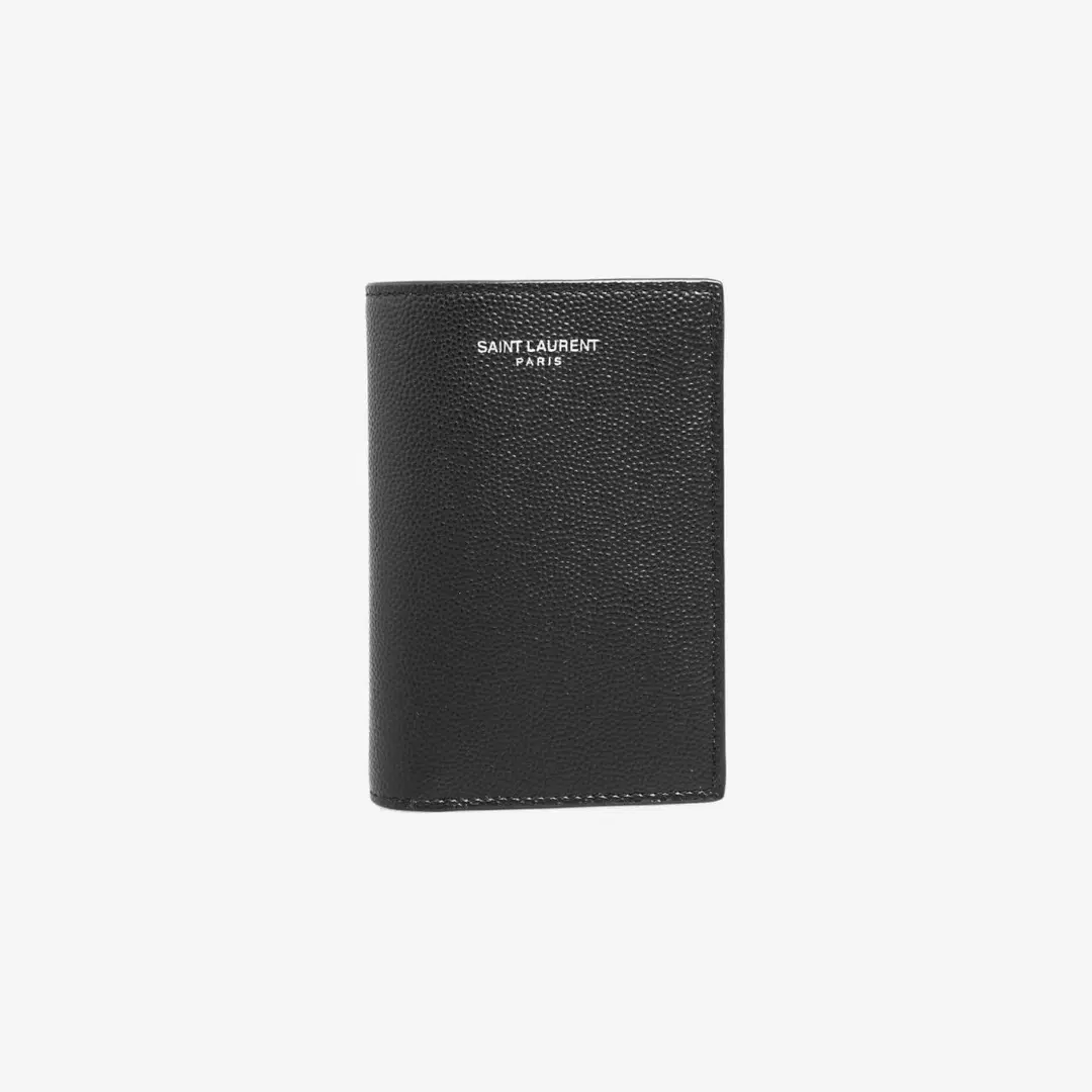 Saint Laurent Saint Laurent Paris Credit Card Wallet in Grain De Poudre Embossed Leather Black
