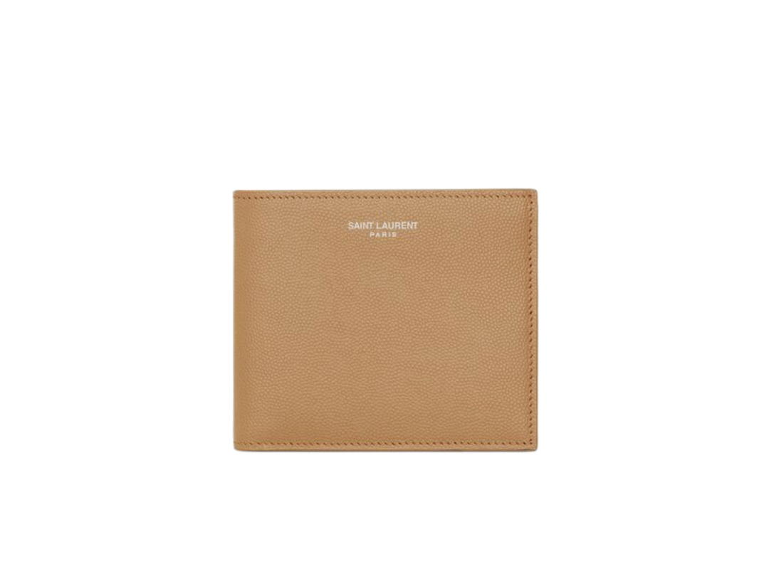 Saint Laurent Saint Laurent Paris East/West Wallet In Grain De Poudre Embossed Leather With Silver-Toned Metal Hardware Teak Wood