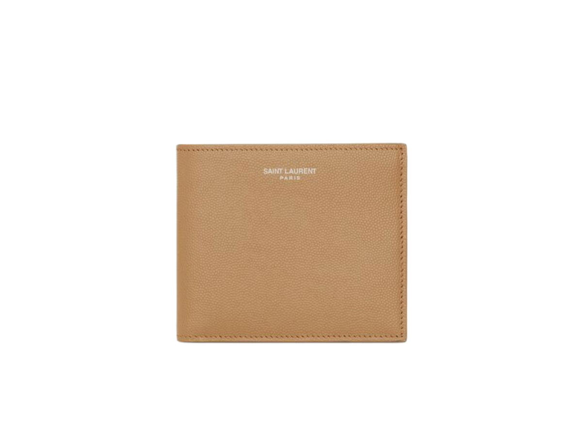 Saint Laurent Saint Laurent Paris East/West Wallet In Grain De Poudre Embossed Leather With Silver-Toned Metal Hardware Teak Wood