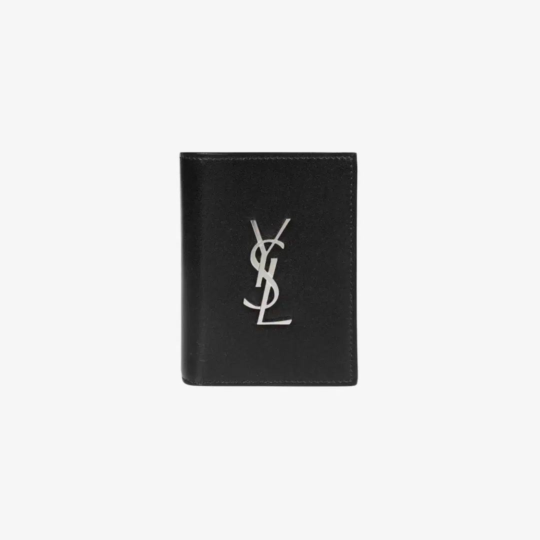 Saint Laurent Saint Laurent Silver Monogram Credit Card Wallet in Smooth Leather Black