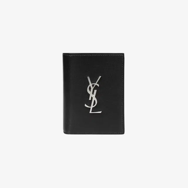 Saint Laurent Saint Laurent Silver Monogram Credit Card Wallet in Smooth Leather Black - view 2