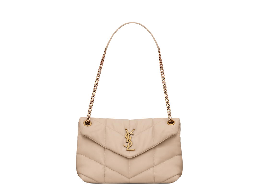Saint Laurent Saint Laurent Small Puffer In Quilted Nappa Leather With Light Bronze Metal Hardware Dark Beige