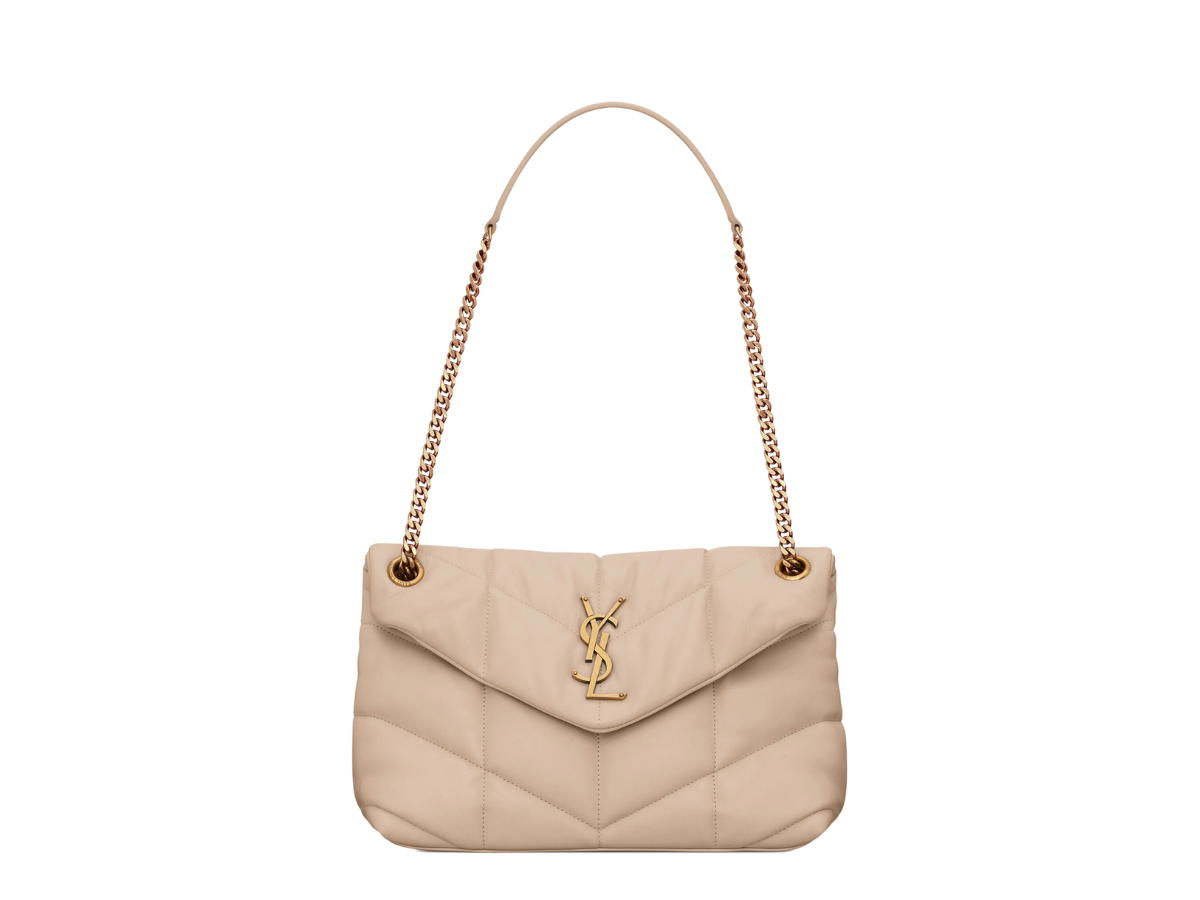 Saint Laurent Saint Laurent Small Puffer In Quilted Nappa Leather With Light Bronze Metal Hardware Dark Beige