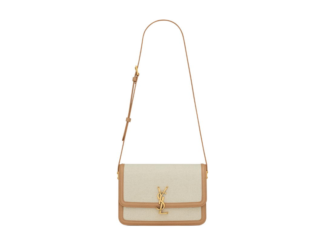 Saint Laurent Saint Laurent Solferino Medium Satchel In Canvas And Vegetable-tanned Leather With Light Bronze-toned Metal Hardware Brown Gold