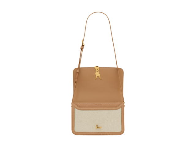 Saint Laurent Saint Laurent Solferino Medium Satchel In Canvas And Vegetable-tanned Leather With Light Bronze-toned Metal Hardware Brown Gold - view 4