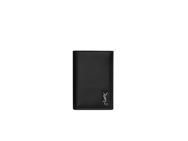 Saint Laurent Saint Laurent Tiny Cassandre Credit Card Wallet In Matte Leather With Silver-Toned Metal Hardware Black - view 1