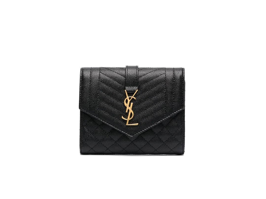 Saint Laurent Saint Laurent Tri-Fold Pebbled Purse Black