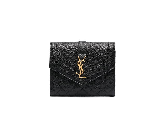 Saint Laurent Saint Laurent Tri-Fold Pebbled Purse Black - view 1