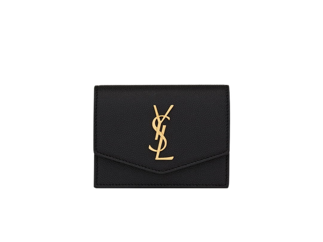 Saint Laurent Saint Laurent Uptown Business-Card Case In Grain De Poudre Embossed Leather With Gold-Toned Metal Hardware Black