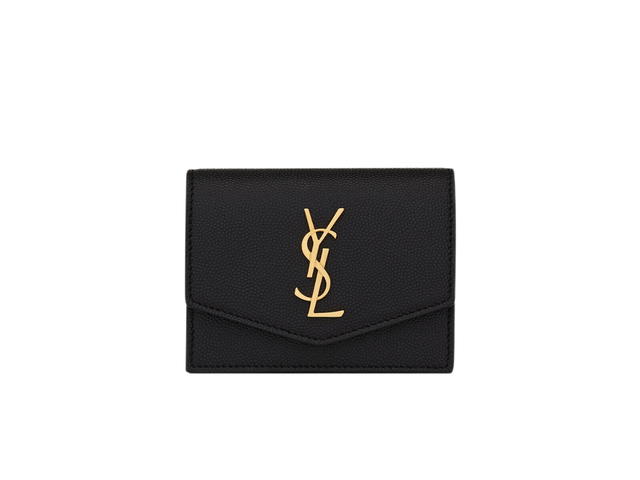 Saint Laurent Saint Laurent Uptown Business-Card Case In Grain De Poudre Embossed Leather With Gold-Toned Metal Hardware Black - view 1