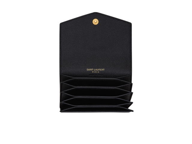 Saint Laurent Saint Laurent Uptown Business-Card Case In Grain De Poudre Embossed Leather With Gold-Toned Metal Hardware Black - view 3