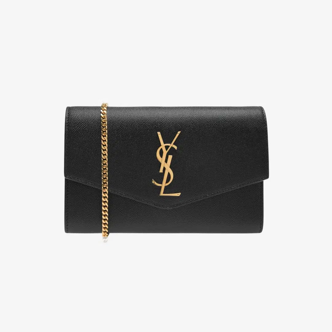 Saint Laurent Saint Laurent Uptown Chain Wallet in Grain De Poudre Embossed Leather Black