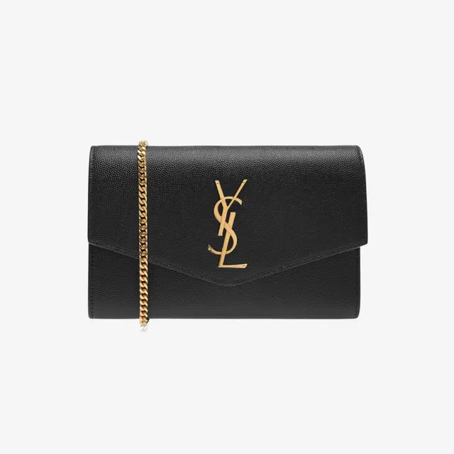 Saint Laurent Saint Laurent Uptown Chain Wallet in Grain De Poudre Embossed Leather Black - view 1