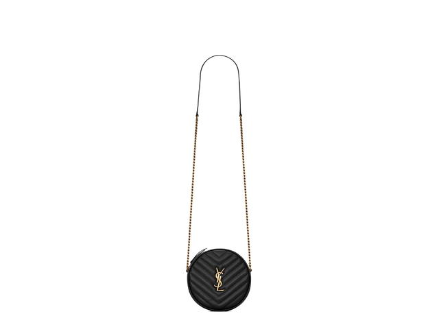 Saint Laurent Saint Laurent Vinyle Round Camera Bag In Chevron-Quilted Grain De Poudre Embossed Leather With Gold-Toned Metal Hardware Black - view 1