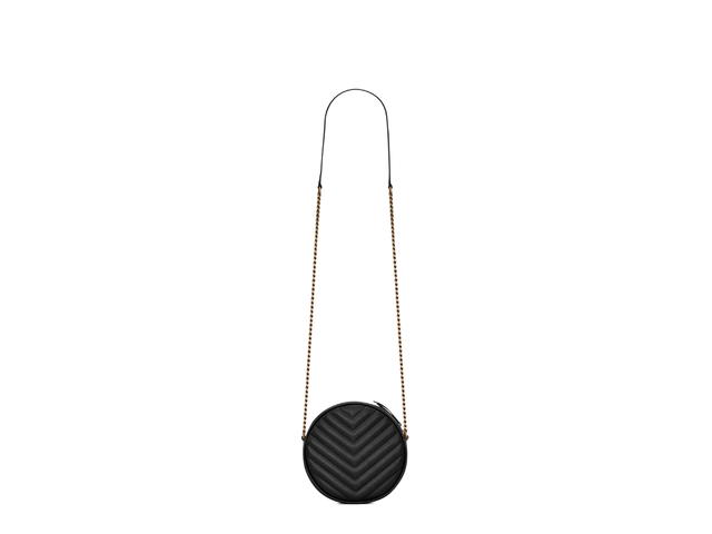 Saint Laurent Saint Laurent Vinyle Round Camera Bag In Chevron-Quilted Grain De Poudre Embossed Leather With Gold-Toned Metal Hardware Black - view 2