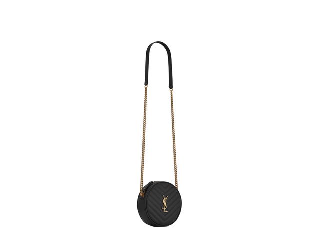Saint Laurent Saint Laurent Vinyle Round Camera Bag In Chevron-Quilted Grain De Poudre Embossed Leather With Gold-Toned Metal Hardware Black - view 3