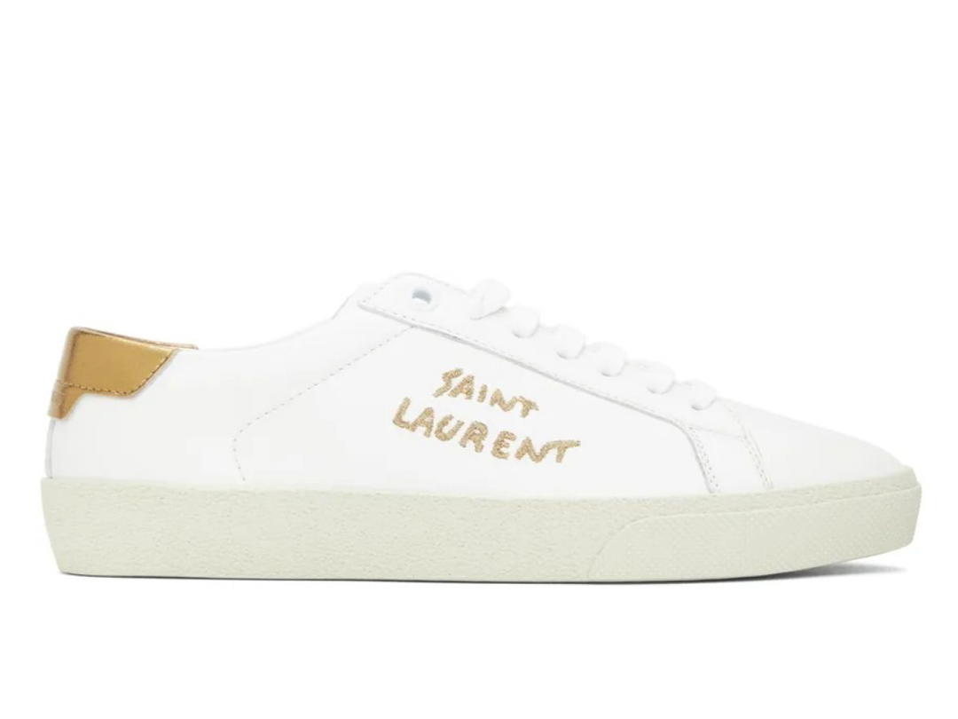 Saint Laurent SAINT LAURENT White & Gold Court Classic Sneakers