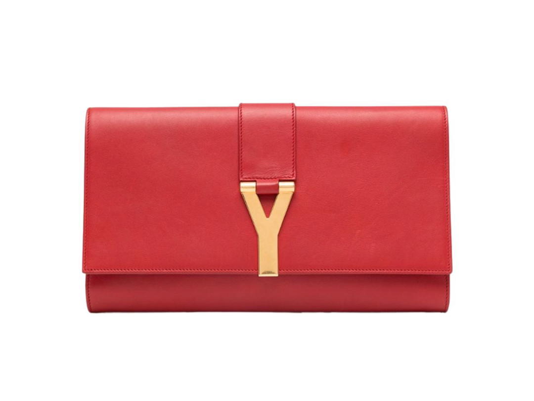 Saint Laurent Saint Laurent YSL GHW Second Pouch Clutch Calfskin Leather Red