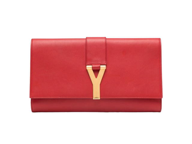 Saint Laurent Saint Laurent YSL GHW Second Pouch Clutch Calfskin Leather Red - view 1