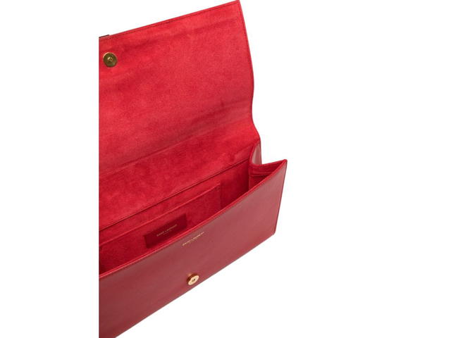 Saint Laurent Saint Laurent YSL GHW Second Pouch Clutch Calfskin Leather Red - view 3
