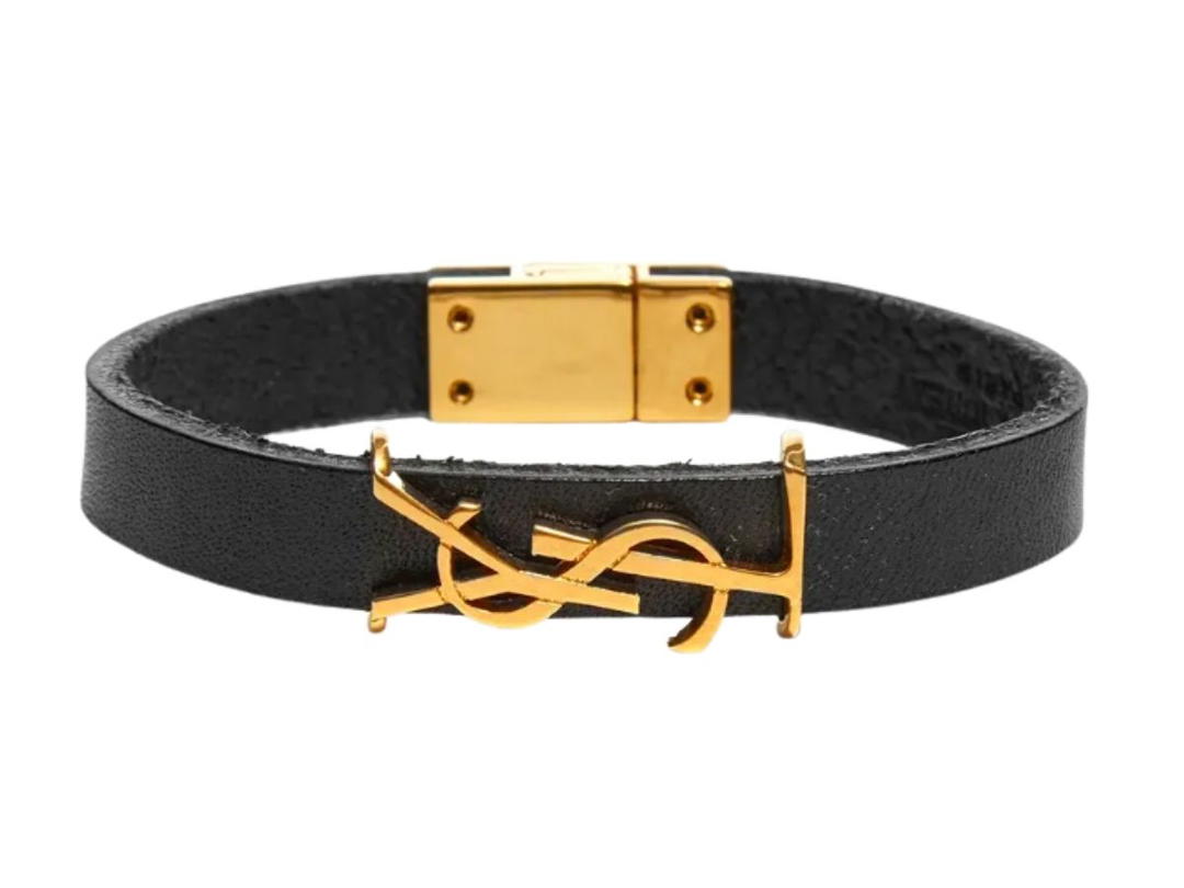 Saint Laurent SAINT LAURENT YSL LEATHER BRACELET BLACK & GOLD
