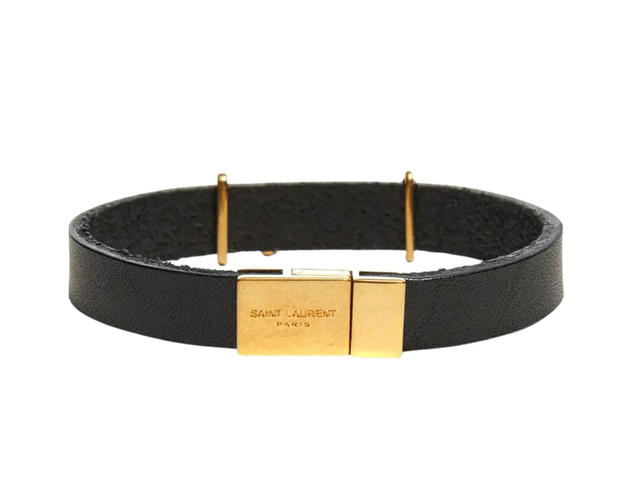 Saint Laurent SAINT LAURENT YSL LEATHER BRACELET BLACK & GOLD - view 2