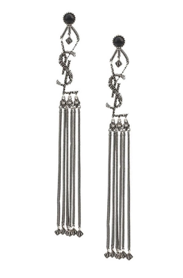 Saint Laurent Saint Laurent Monogram Ysl Logo Tassel Silver Tone Earrings