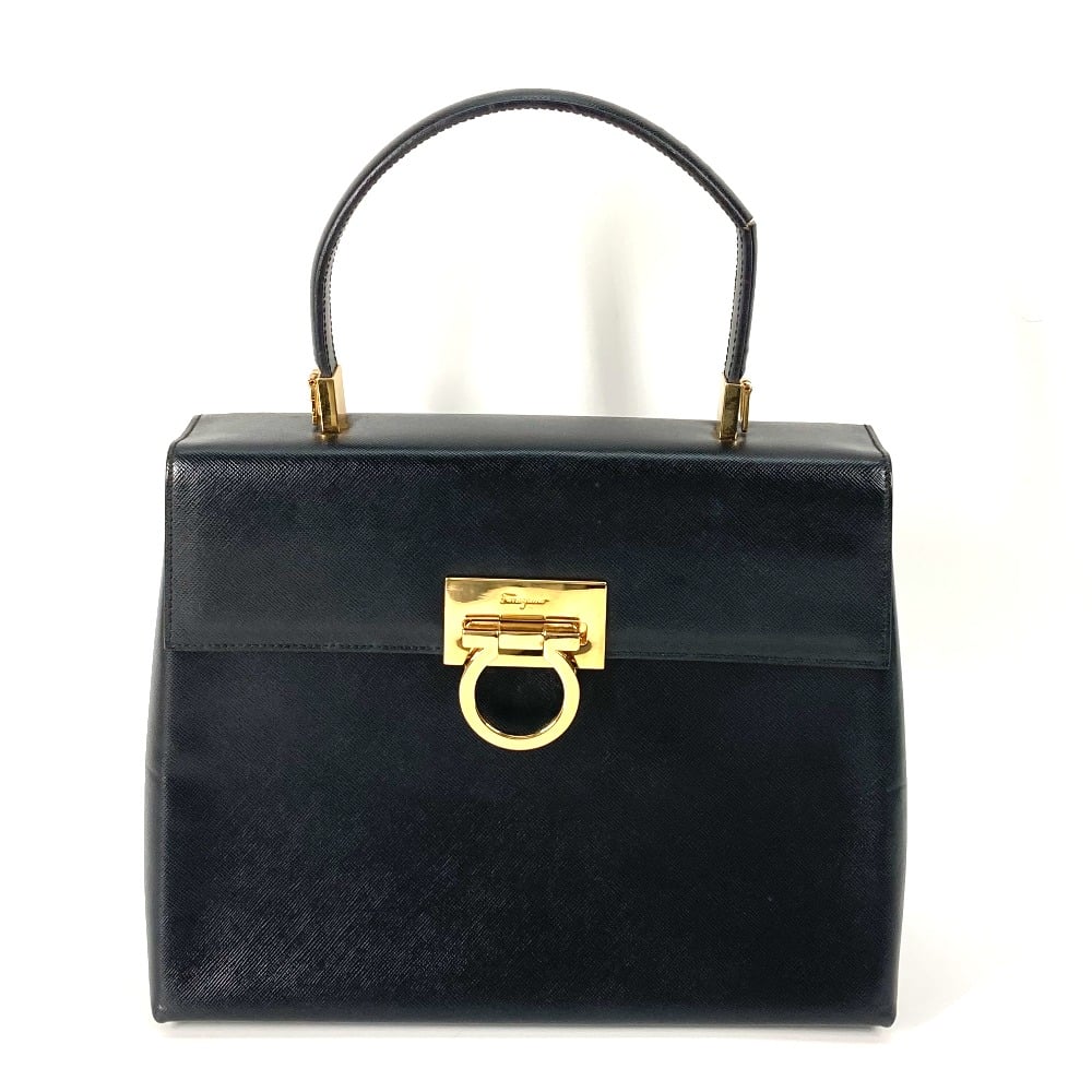 Ferragamo SALVATORE FERRAGAMO 2 WAY Gancini Shoulder Bag Hand Bag Black Leather