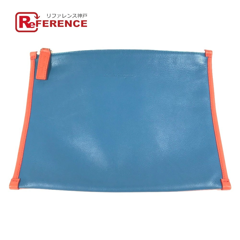 Ferragamo Salvatore Ferragamo Bicolor logo bag pouch Clutch bag Leather blue/Orange Based