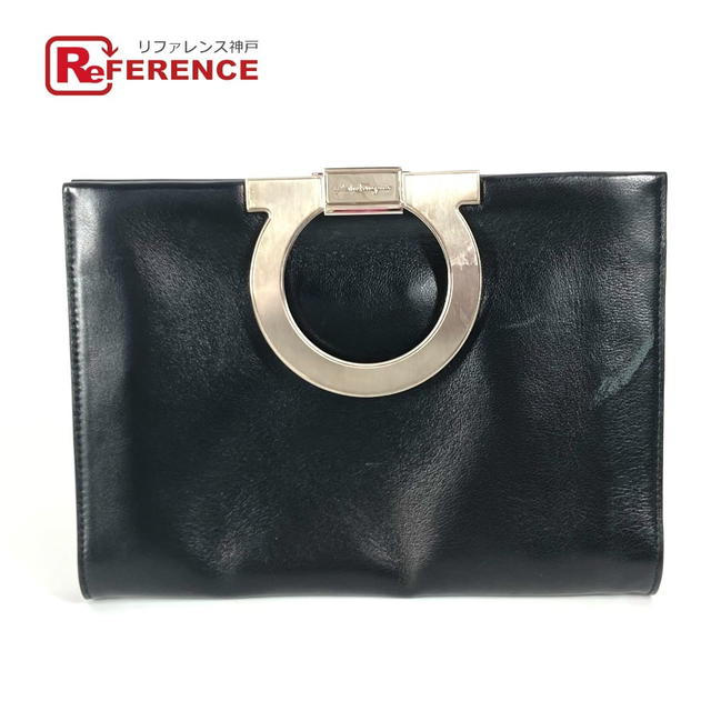 Ferragamo Salvatore Ferragamo Big Gancini logo pouch bag Clutch bag Leather Black/Silver - view 1