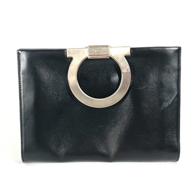 Ferragamo Salvatore Ferragamo Big Gancini logo pouch bag Clutch bag Leather Black/Silver - view 2