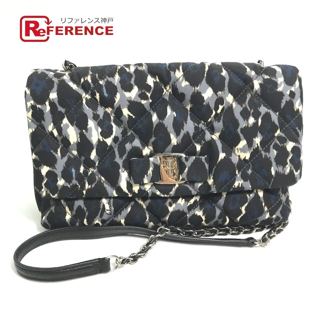 Ferragamo Salvatore Ferragamo E834 Vala Ribbon Leopard Chain Shoulder Bag
