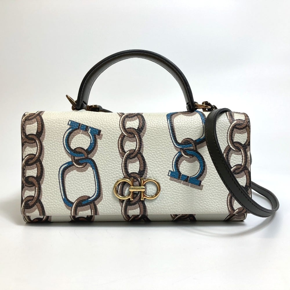 Ferragamo Salvatore Ferragamo Gancini 2WAY Shoulder Bag Hand Bag Leather White