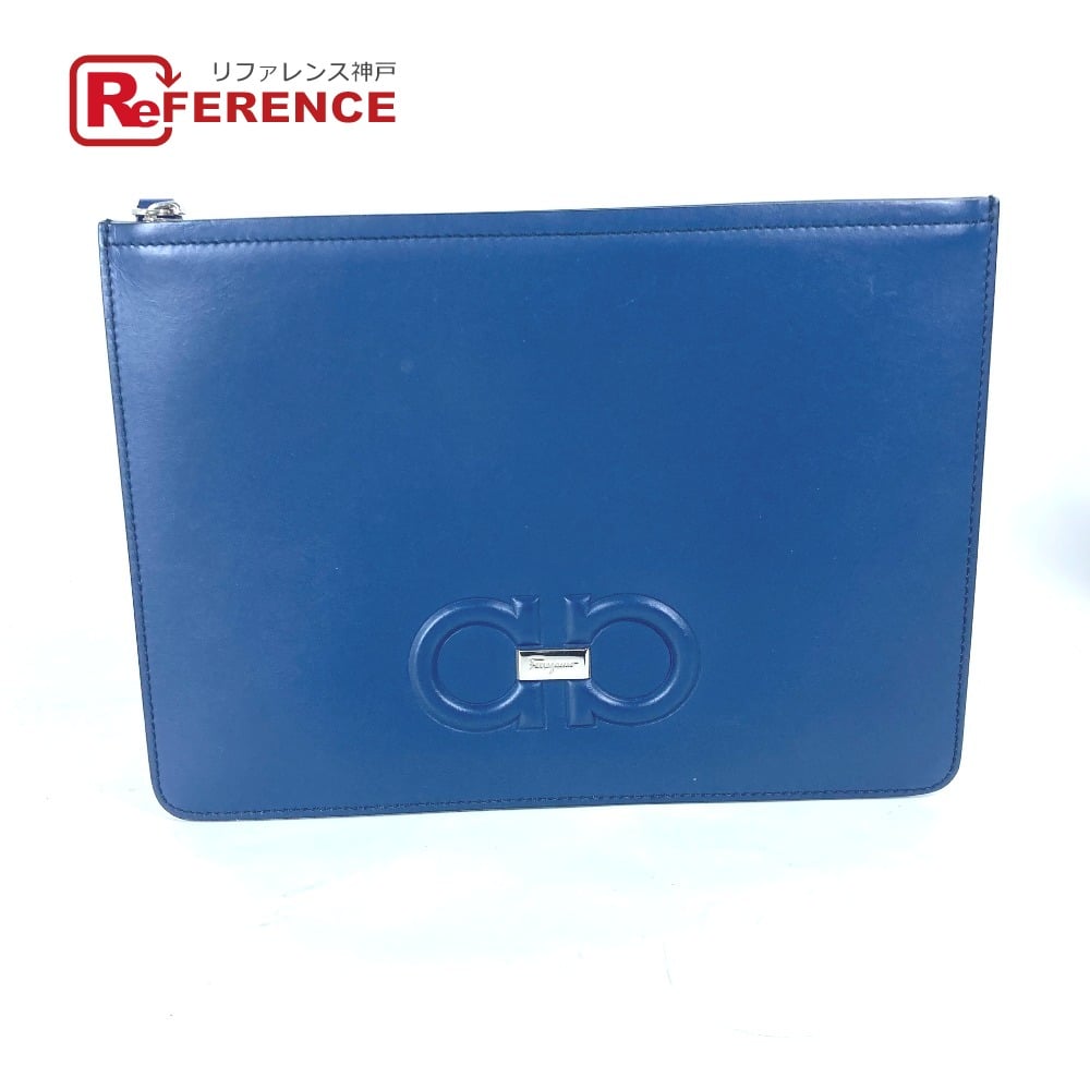 Ferragamo Salvatore Ferragamo Gancini Bag pouch with strap Clutch bag Leather blue