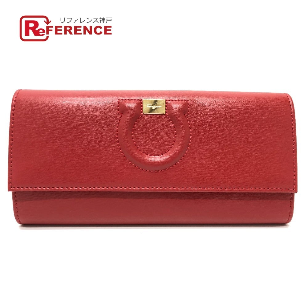 Ferragamo Salvatore Ferragamo Gancini Bifold Wallet Long Wallet Red/Beige/GoldHardware