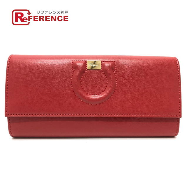 Ferragamo Salvatore Ferragamo Gancini Bifold Wallet Long Wallet Red/Beige/GoldHardware - view 1