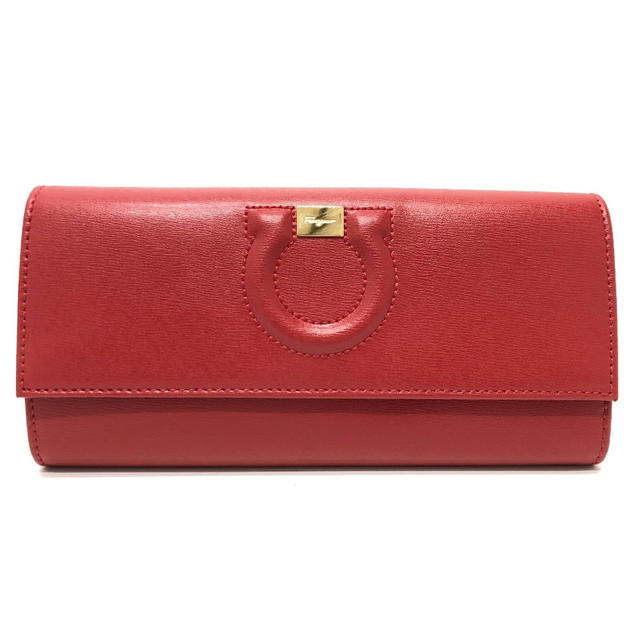 Ferragamo Salvatore Ferragamo Gancini Bifold Wallet Long Wallet Red/Beige/GoldHardware - view 2
