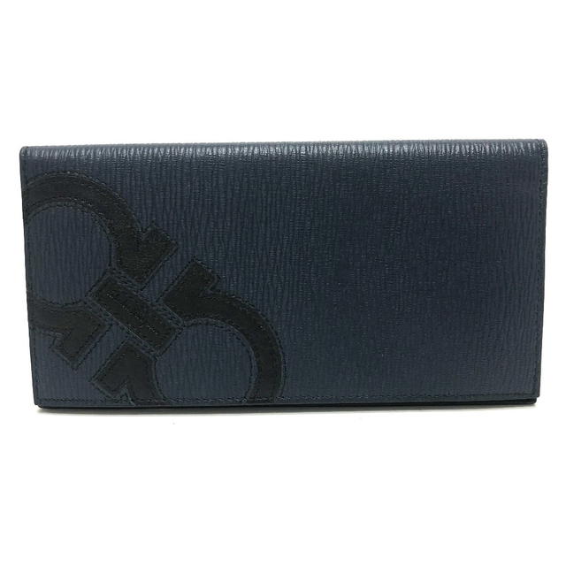 Ferragamo Salvatore Ferragamo Gancini Bill Compartment Wallet Long Wallet Leather Navy - view 2
