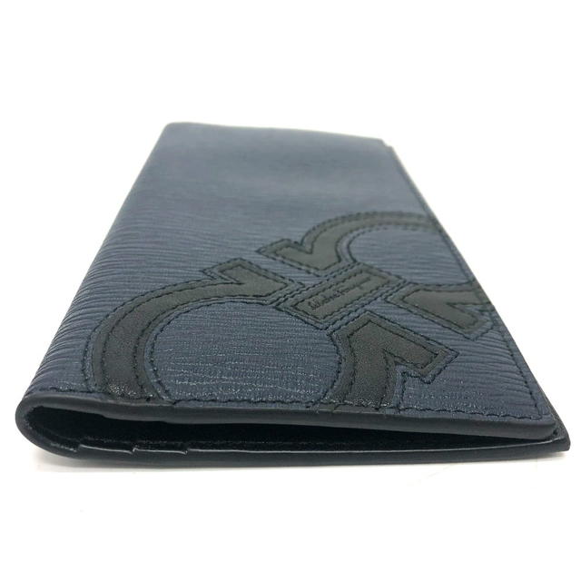 Ferragamo Salvatore Ferragamo Gancini Bill Compartment Wallet Long Wallet Leather Navy - view 4