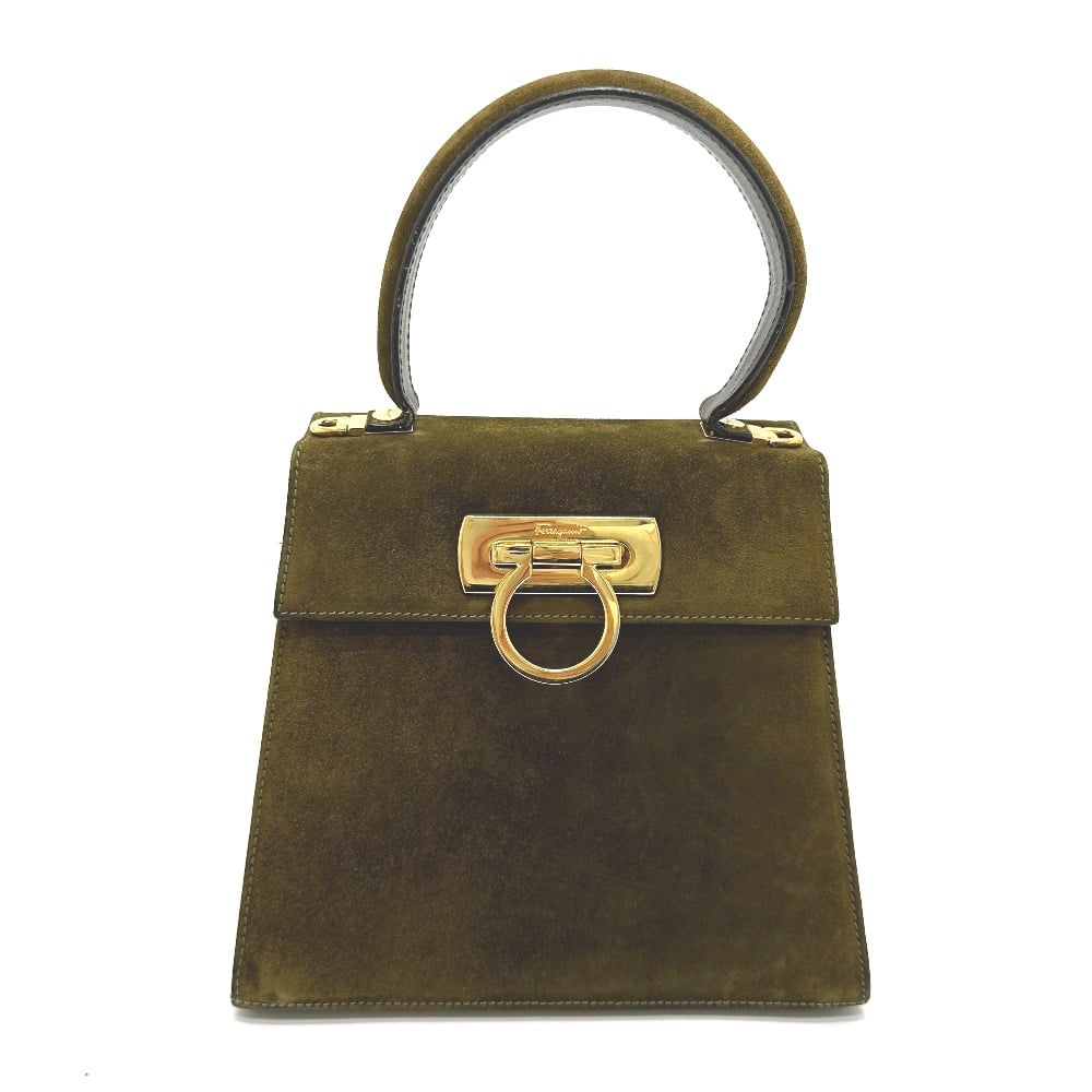 Ferragamo Salvatore Ferragamo Gancini Hand Bag suede Brown/GoldHardware