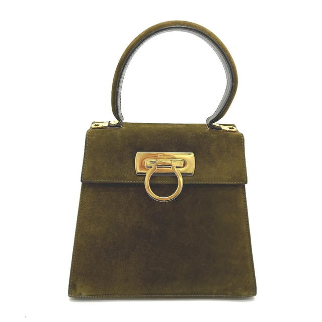Ferragamo Salvatore Ferragamo Gancini Hand Bag suede Brown/GoldHardware - view 1