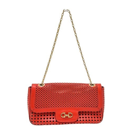 Ferragamo Salvatore Ferragamo Gancini punching Bag Chain Shoulder Bag Leather Red - view 1