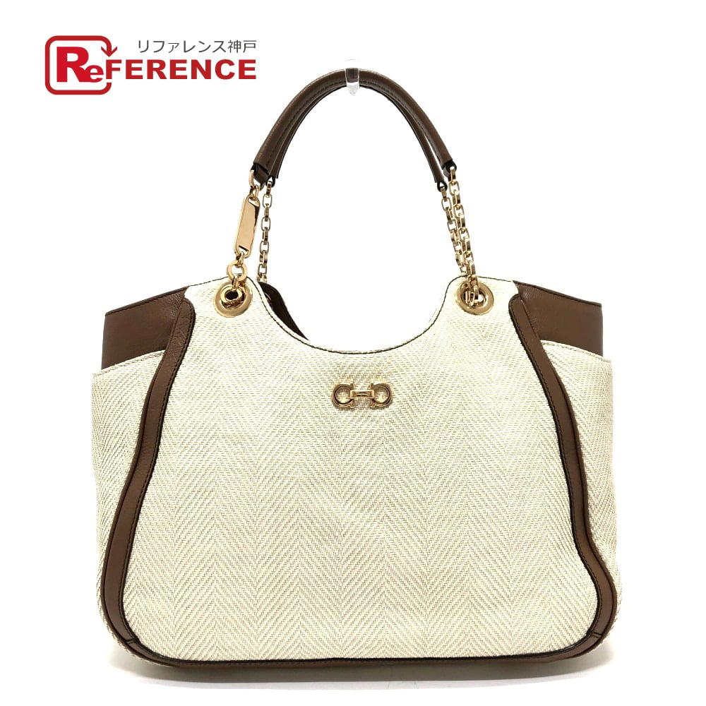 Ferragamo Salvatore Ferragamo Gancini shoulder bag Tote Bag Beige/GoldHardware