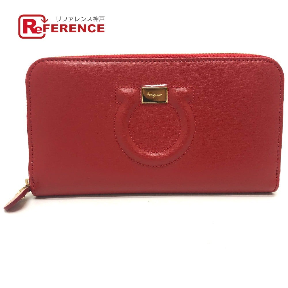 Ferragamo Salvatore Ferragamo Gancini Zip Around Long Wallet Leather Red