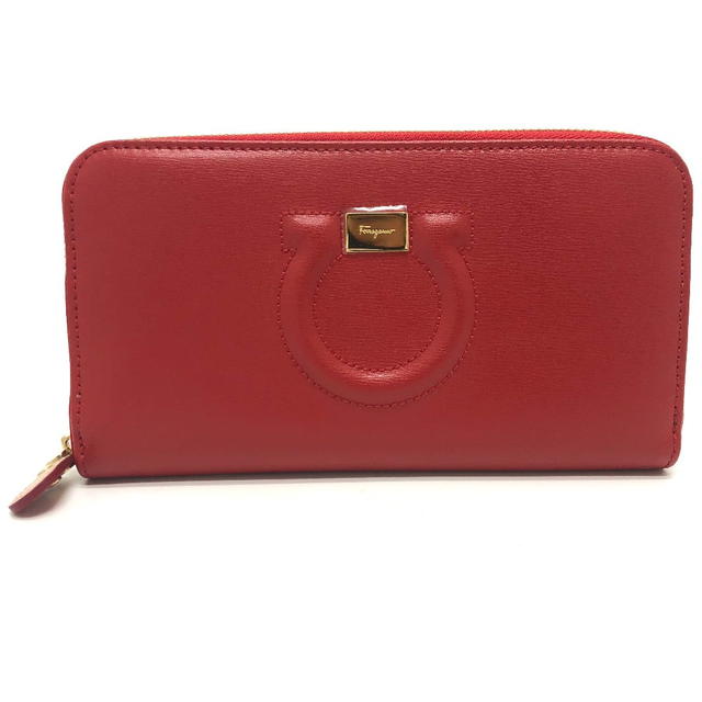 Ferragamo Salvatore Ferragamo Gancini Zip Around Long Wallet Leather Red - view 2
