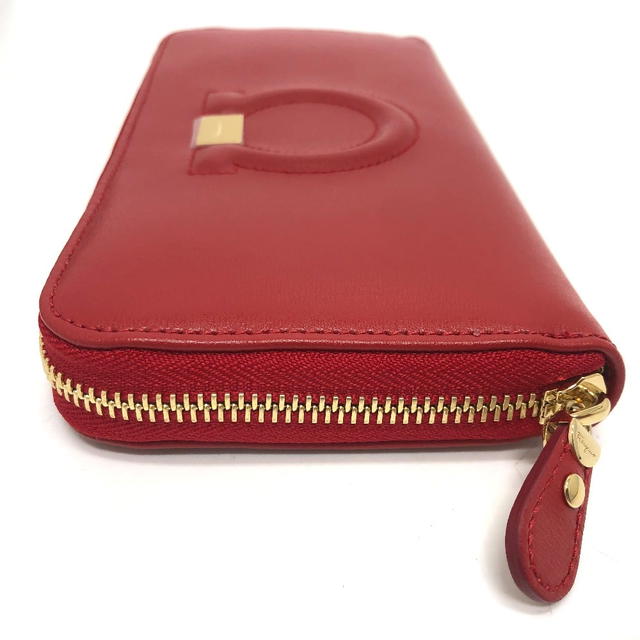 Ferragamo Salvatore Ferragamo Gancini Zip Around Long Wallet Leather Red - view 5
