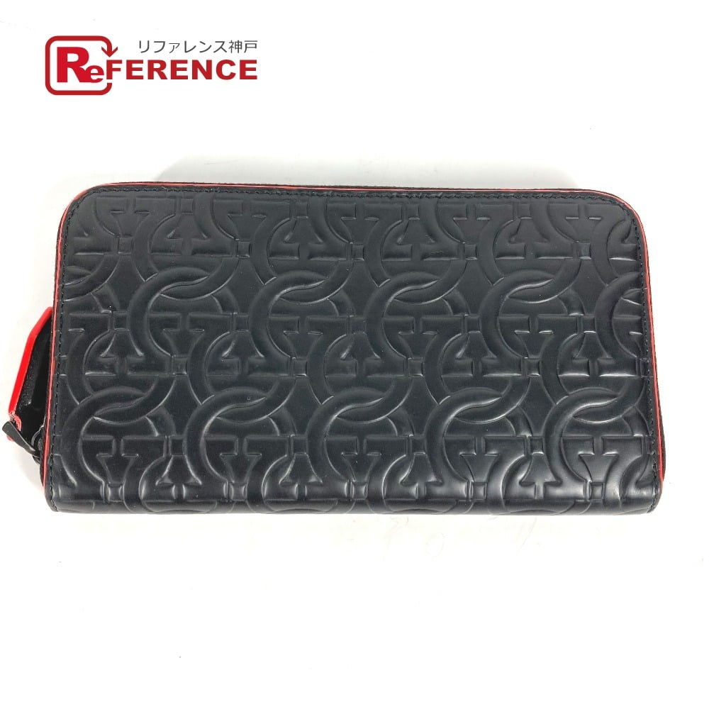 Ferragamo Salvatore Ferragamo Long wallet Gancini Zip Around Long Wallet Leather Black/Red
